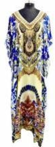Digital Printed Long Kaftan with Beads around Neck