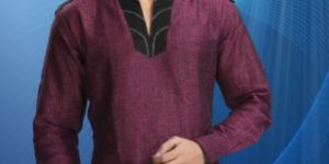 MAGENTA COLOR LINEN FABRIC SHORT KURTA FOR MEN