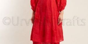 Handmade Embroidery Back Wrap Long Balloon Sleeve Dress