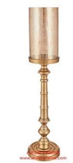 Gold Pillar Candle Holder with Hammered Glass Hurricane