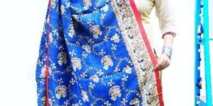 Blue Tussar Kalamkari Dupatta