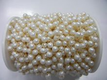 Pearl Smooth Round Beaded 925 Sterling Silver Gold Plated Chain Spool