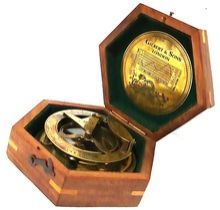 Gilbert Brass Decorative Sundial Compass with Rose Wood Box