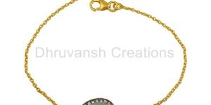 Cz Aqua Chalcedony Gemstone Gold Plated Silver Chain Bracelet