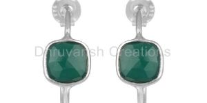 Green Onyx Gemstone 925 Silver Handmade Hoop Earrings