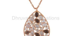 Multi Gemstone 925 Sterling Silver Rose Gold Plated Chain Pendant