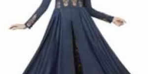 Cotton Gown Long Wear Blue Color Dress Printed Gown