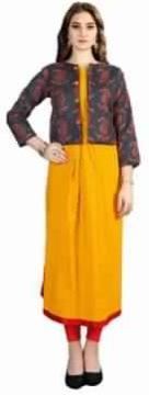 Printed Tunic Cotton Fabric Printed Yellow Gray Kurti