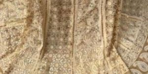 Beige Lucknowi Chikankari Lehenga with Silver Golden Gota Patti
