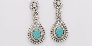 Long Earring with Persian Blue Color Stone