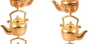 Long Hanging Metal Cut Kettle Machine Cut Floral Design Matt Gold Plated