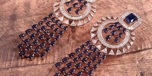 Rose Gold Plated Blue Color Stone Stunning Earrings