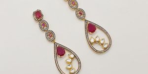 Traditional Long Earring with Ruby Stone