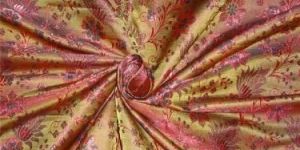 Silk Brocade Fabric Mustard Mustard Red
