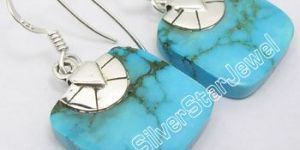 925 Silver Natural TURQUOISE Nice Dangle Earrings