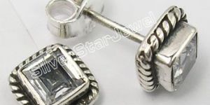 925 Sterling Silver Designer Cubic Zirconia Studs Earrings