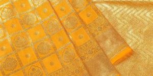 Katan Silk Yellow Floral Banarasi Saree