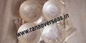 Silver Plated Four Bowl Set with Spoon And Tray