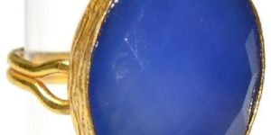 Blue Chalcedony Oval Shape Gold Plated Bezel Gemstone Ring