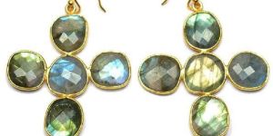 Labradorite Fancy Shape Gold Plated over 925 Sterling Silver Bezel Dangle AND Drop Earring