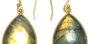 Labradorite Pear Shape Gold Plated Bezel Dangle Drop Earring