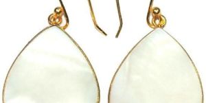 Mother of Pearl Gold Plated 925 Sterling Silver Bezel Dangle Earring