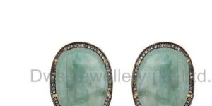 14k Gold Plated 925 Silver Pave Diamond And Emerald Gemstone Cufflinks for Mens