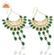 14K Gold Plated Traditional Handmade Hydro Emerald Chandelier Dangle Earrings