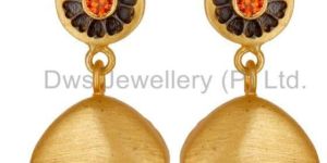 14K Yellow Gold Plated Handmade Heart Art Orange Zircon Dangle Brass Earrings