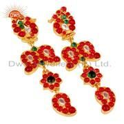 22K Gold Plated Sterling Silver Aventurine Dangle Earring