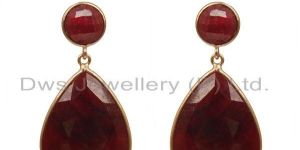Corundum Ruby Gemstone Rose Gold Plated 925 Silver Earrings