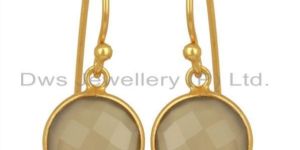 Gray Chalcedony Dangle Gold Plated 925 Sterling Silver Earrings Gemstone Jewelry