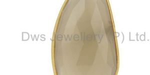 Gray Chalcedony Gemstone Gold Plated Silver Pendant Connector