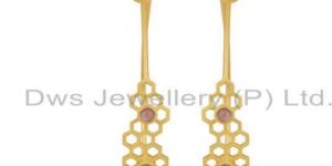 Moonstone Pink Gemstone Gold Plated Brass Fashion Hoop Earrings