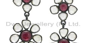 Oxidized Sterling Silver Crystal Polki Antique Dangle Earring