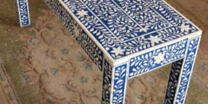 Blue Bone Inlaid Table-Bench