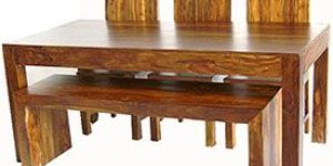 Sheesham Wood Cube Dining Set with Bench