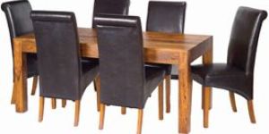 Sheesham Wood Cube Dining Set with Leather Chair