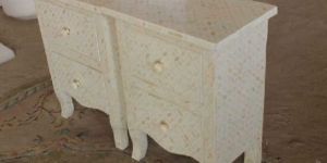 White Bone Inlay Cross Design Curved Leg Bedside Table