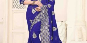 Georgette Printed Hand Work Blue Saree