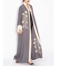 Grey Embroidered Kimono Abaya Jalabiya Shrug