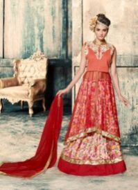 Red, Orange Colored Net, Banglori Silk Suit