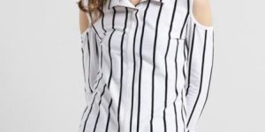 Striped Cold Shoulder Full Sleeves Shirt PREVIOUSNEXT
