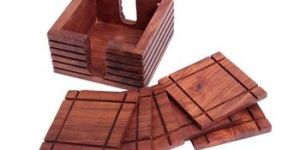 Rustic Set of 6 Wooden Square Bar Coasters