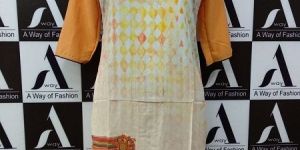 Flower Print Front Side Digital Printed Crepe Kurti
