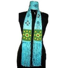 Women Turquoise Long Embroidered Scarves