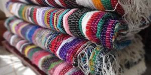 Hand Loomed Rag Rug, Natural Vintage Floor Mat