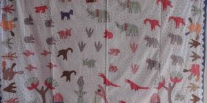 Patchwork Bedspread with Hand Embroidery, Kids Special Village Theme