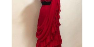 Readymade RED Pure Georrgte with Four Side Ruffle Lace Blouse