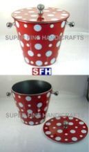 RED ENAMEL ICE BUCKET WITH LID